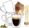 4 Vasos de Cristal de Doble Pared de 350 ml, Tazas de Café de Cristal, Tazas para espresso, Vasos de Doble Pared con Asa, Tazas de Vidrio Borosilicato, Vasos Cafe para Café con Leche,Capuchino,Jugo