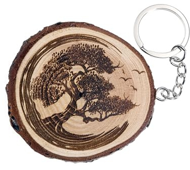 generico Portachiavi in legno naturale con albero della vita giapponese bonsai