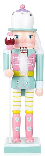 VALICLUD Christmas Nutcrackers Figures Pink Nutcracker Ornament Green Pink Nutcracker Pastel Christmas Decorations 25cm/10inch