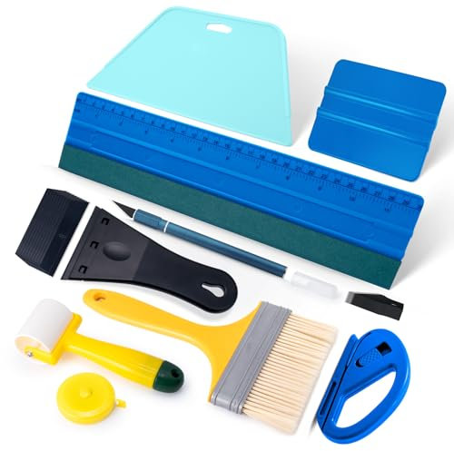 FOSHIO Tapete Glätten Werkzeug Tapetenwerkzeug Tapete installieren Tapezierwerkzeug mit Bastelmesser Skalpell, Filzpresse Rakel Set, Andrückrolle Andrückwalze, Bürsten