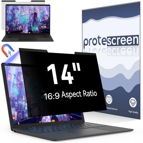 Magnetic Laptop Privacy Screen 14 Inch for 16:9 Computer Monitor, 14 Removable Anti Glare Protector Blue Light Filter Shield Film Compatible with Lenovo/Hp/Dell/Acer/Asus/Thinkpad/Envy/Xps/Toshiba