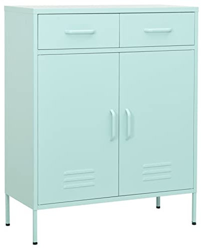 ZEYUAN Lagerschrank, Flurschrank, Putzschrank, Besenschrank, Aktenschrank, Schrank Schmal, Aufbewahrungsschrank, Vorratsschrank, Minzgrün 80x35x101,5 cm Stahl