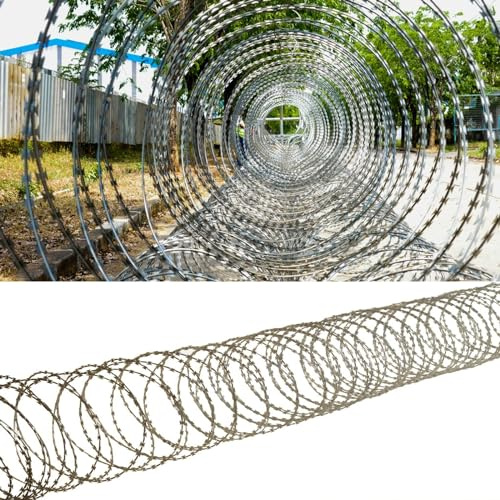 Double Spiral Razor Wire for Chain Link Fences/Top of Walls, 10 20 30 40 50 60 70 80 90 100 M Galvanized Razor Ribbon Barbed Wire Fence for Farm Courtyard Garden Factory Balcony (Color : Roll Dia 30