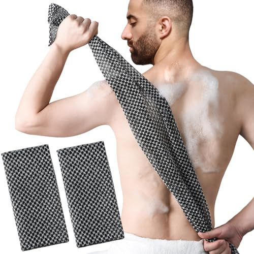 EUPSIIU 2 Stück Luffa Schwamm Peeling Körper Wäsche, Peeling Scrubber Schwamm, Luffa Schwamm Rückenschrubber für Bad und Dusche, für Damen und Herren, Arbeitssparend und Gründliche Reinigung (Schwarz)