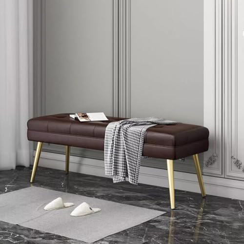 Vintage Eingangsbank aus Leder mit Metallbeinen, Schlafzimmerbank und Ottomanensitz für Wohnzimmer, Foyer, Esszimmer, gepolsterte Bettbank