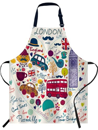 Smooffly London Symbols Apron for Chefs, Cooking & Baking, Kitchen Apron with Butchers & BBQ Bibs