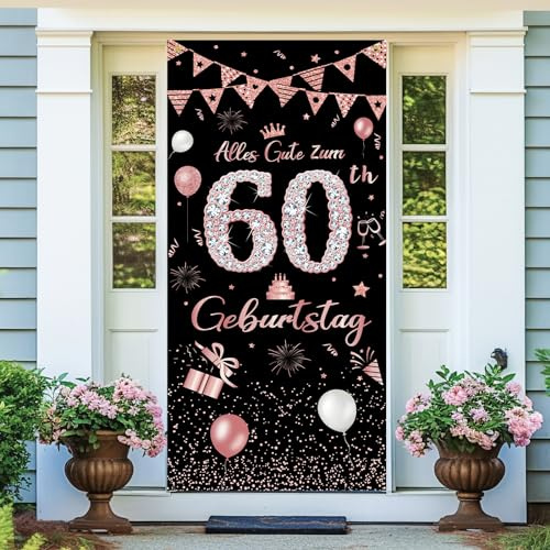 Deko 60. Geburtstag Banner - Alles Gute zum Geburtstag für Mann und Frau, Lange Größe Roségold 185 × 90 cm