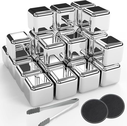 Cubetti di Ghiaccio Riutilizzabili - Cubetti Ghiaccio Acciaio Inox Riutilizzabile, Pietre per Whisky Ice Cubes, Regali Regalo per il Giorno Del Padre per Uomini Mariti （24 Pezzi ）