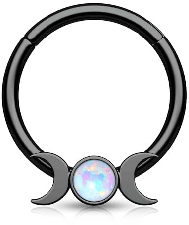 CM Crareesi Mania Septum Piercing Silber Gold 16G Mondphase Nasenpiercing Ring Chirurgenstahl Daith Piercing Gold Opal 8mm/10mm Helix Daith Knorpel Conch Ohrringe für Frauen