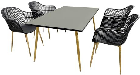 PATIO Gartenmöbel Set 4 Stühle mit Tisch modern Luc Hartglas Tischplatte Schalenstühle Outdoor pflegeleicht