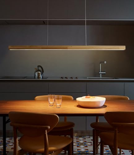 LED Pendelleuchte esstisch holz dimmbar, Moderne dimmbar mit Fernbedienung Esstisch Hängeleuchte, moderne Linear design wohnzimmerlampe für büro Esszimmerlampe Küchenlampe Hängend Leuchte (80cm)