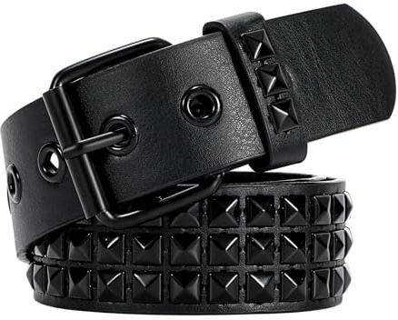 VONMELLI Cinturón con remaches Y2K Cinturón de piel gótico para hombre y mujer, de metal, estilo punk, para vaqueros, Tachuelas negras, L: Passt Taillenumfang 88-101cm