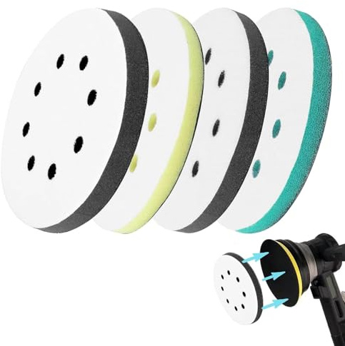 Aiyraa 4 PCS 125mm Orbital Sander Pads, Density Foam Interface Pad for Sanders, Soft & Hard Polishing Buffing Pad Discs for Drill, 5 Inch 8 Holes Hook and Loop Soft Sponge Buffer Backing Pads