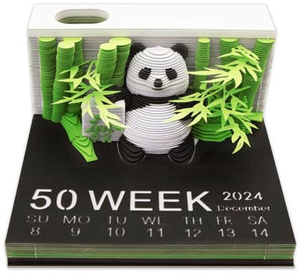 Panda Kalender 2025, 3D-Kalender 2025, 3D Kunst Haftnotizen Abreißen mit Stifthalter, Wochenkalender Panda Memo Pad 3D Notizblock Papier Stift Schnitzen für Dekoration