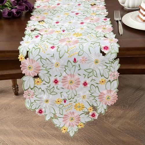 Camino de Mesa Floral, Primavera y Verano Camino de Mesa Moderno,Lavable Camino Mesa Flores Camino de Mesa Flores para Comedor, Fiesta Decoración de Mesa