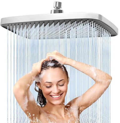 weiclianhp Testina per Doccia Quadrato 20x30 cm in Acciaio Inossidabile 304 con Ugelli Anticalcare, Soffione Doccia a Parete Cromato Antiruggine per Flusso Potente