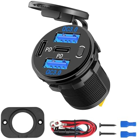 Linkstyle USB Car Charger Socket, Dual 30W PD & Dual 18W QC3.0 USB A Ports Charger Power Outlet Panel with Switch for 12V/24V RV Boat