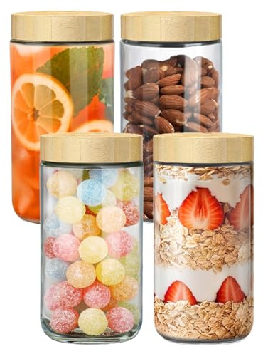 4-Pack 700ml Glass Mason Jars with Lids, Wide-Mouth Salad & Yogurt Pots