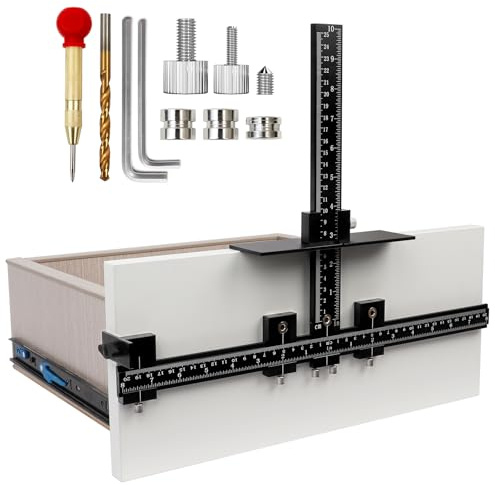 Cabinet Hardware Jig Tool - Adjustable Drill Template for Handles & Pulls on Drawers/Doors | All Aluminum Alloy with Center Punch & Carrying Bag