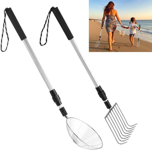 CIEOVO 2 Pack Shark Tooth Sifter Clam Rake and Beach Sand Sifter Sand Scoop Shell Scooper for Summer Beach Scoop Shovel Sifter Tool Picking Up Shells