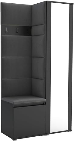 Brent - Garderobenschrank Flur Schwarz mit sitzbank 95 cm Breit Luton 6 - Multifunktionale Flurgarderobe Set mit Stauraum und Wandpaneel, Garderobe mit Sitzfläche und Kleiderhaken