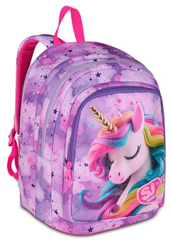 SJ GANG STYLE JAM GANG Zaino Scuola Advanced, Fucsia, Maxi Ali Estraibili, Doppio Scomparto e Tasca per Borraccia, 29 L, Zaino Scuola Elementare, Zaino Bambina