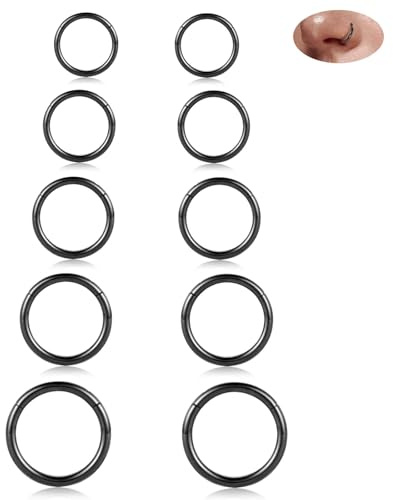 hengkaixuan 5 Paar Septum-Nasen-Creolen aus chirurgischem Stahl, Lippen-Conch-Piercing-Schmuck, Daith, Rook, Knorpel, Tragus, Helix, Sleeper, Lobe, Creolen, 6 mm bis 16 mm