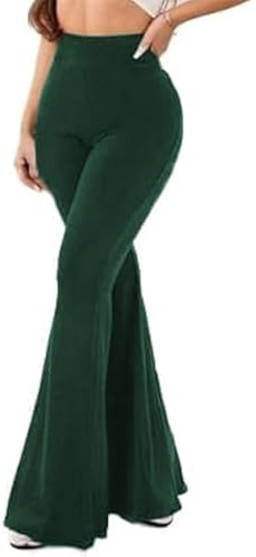 Vaimti Plus-Size Casual Pants for Women high-Waisted Bell Bottoms Yoga, Green, 2x
