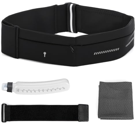 Lsnisni Slim Running Belt for Men and Women, Running Waist Pack with Water Bottle & Towel, Multi Pocket Fanny Pack - Phone Holder, Adjustable for Running, Climbing - Medium