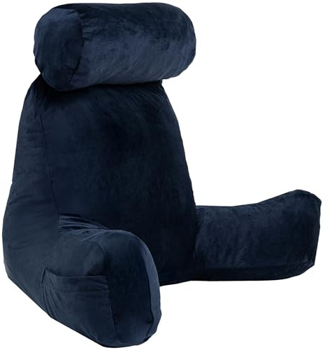 bananair – Lesekissen für Bett und Sofa aus Samt – Abnehmbare, Maschinenwaschbare Hülle – Weich & Komfortabel, Rückenstütze mit Armlehnen & Ergonomischer Sitzfläche (Blau)