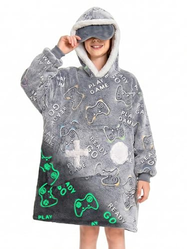 OLAOLA Leucht Decken-Hoodie Gaming Geschenk, Oversize Kuscheldecke Unisex | Leuchtender Decken-Hoodie mit Spielkonsole-Motiv. Warme Oversized Kuscheldecke, perfektes Gaming Geschenk zum Geburtstag.