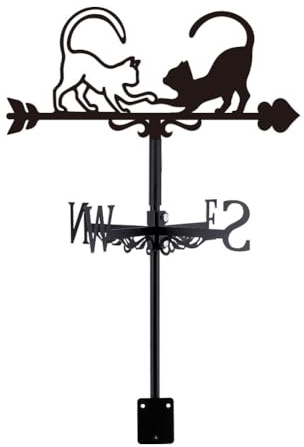 SUPERDANT Black White Cat Weather Vane Cats Metal Wind Direction Indicator Measuring Instrument Roof Installation Weathervane for Outdoor Garden Farm Backyard Gazebo Barn Art Decoration