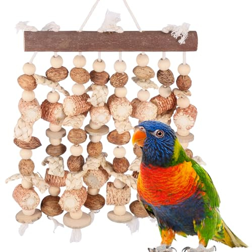 Fyeme Vogelspielzeug Holz 47x25x3cm Papagei Vogelkauspielzeug Hängespielzeug Vogelkäfige Zubehör für Aras Graupapageien Kakadus