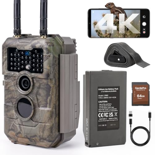 GardePro E6 2.0 Pro 4K Wildkamera WLAN mit 7800mAh Akku und 64GB SD Karte, 64MP Wildkamera mit Handyübertragung App, Wildtierkamera mit Bewegungsmelder Nachtsicht, 0,2s Schnelle Trigger, IP66