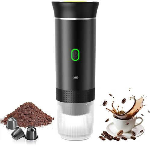 Portable 3-in-1 Espresso Maker, Rechargeable 12V Coffee Machine for Travel & Camping, Fast Heating, Compatible with Ground Coffee & Pods, Ideal for Outdoor Adventures