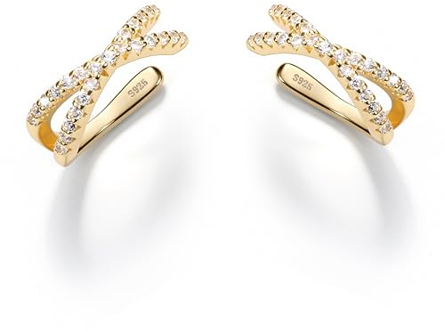 FUNRUN JEWELRY 2Pcs Verstellbare Ear Cuff S925 Sterling Silber Ohr Fake Piercing Ohrringe Damen 14K Vergoldet 5A Kubik Zirkonia Clip auf Knorpel Helix Conch Gefälschte Ohrringe Hypoallergen