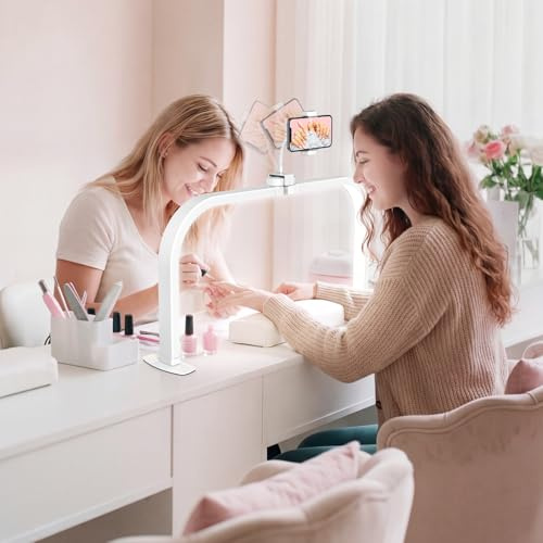 LIONVISON Halbmond Lampe 29 LED 3 Farbmodi Weiß Faltbar für Anfänger | Helle LED Arbeitsleuchte mit Faltbarer Konstruktion - für Nagelstudio Beauty und Kosmetikbereiche