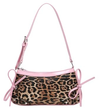 Floerns Women's Y2k Cheetah Print Shoulder Bag Cute Bow Tie Leather Vintage Handbag Pink One Size