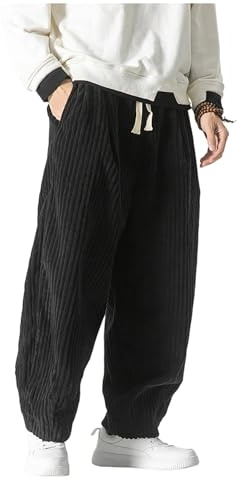 Generico Pantaloni Larghi Harem in Velluto a Coste da Uomo, Pantaloni Larghi in Velluto a Coste con Coulisse e Elastico in Vita, Abbigliamento Hip Hop da Strada