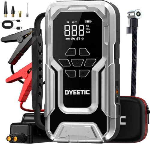 Arrancador de Batería de Coche 8000A con compresor 150PSI, 12V Jump Starter Batería Booster Externa para All Gasolina o 12L Diesel, 18W Carga rápida con Cable de Arranque