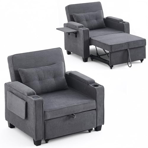 TUKAILAI 3-in-1 Schlafsofa mit Bettfunktion, Corduroy, Grau