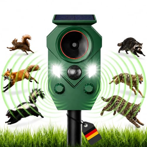 Katzenschreck Ultraschall Solar, Tiervertreiber Garten mit Bewegungsmelder & 5 Modi, Katzenabwehr und Marderschreck IP65 Wasserdicht gegen Katzen, Marder, Vögel und Wühlmäuse