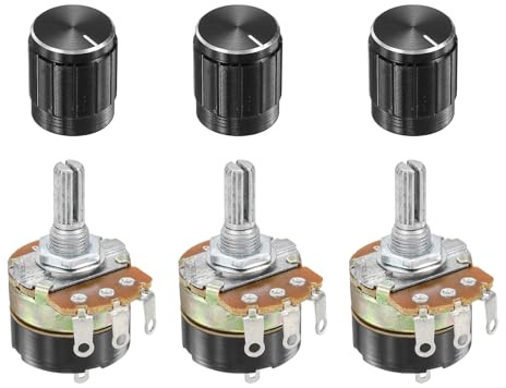 sourcing map 3 Pcs 250K Ohm Rotary Potentiometer, WH138 3 Pin Single Turn Linear Taper Variable Resistor Potentiometers with Switch for Inverter Speed Regulation, Black