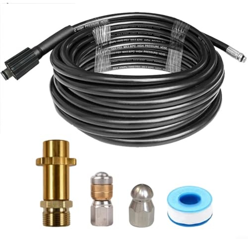 Emiif Kit de manguera de limpieza de drenaje de alta presión con adaptador M22 para Karcher K2 K3, herramienta de desatasco de tuberías de acero inoxidable de 10 m/15 m/20 m (10 m)
