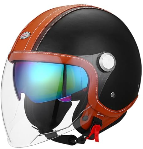 Aperto Casco Retrò Motociclista Caschi Jet E Demi-Jet Moto Con Doppia Visiera Casco Mezzo Scodella Omologato DOTECE Caschi Cromwell Portatile Per Uomo Donna Scooter Cruiser B,XL:61-62CM