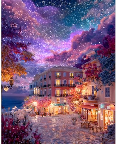Yunlus Puzzle für Erwachsene 1000 Teile Unmöglich Schwer Herausfordernd Romantische Strandstadt Sternennacht Galaxie Puzzle 1000 Teile 70 x 50 cm