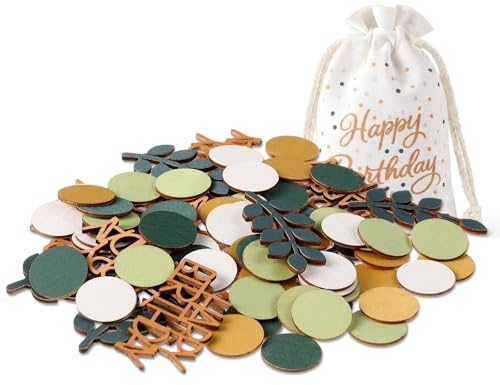 Jetec 80 Confetis Grandes de Madera para Cumpleaños Confetis Redondos, en Forma de Hoja y Happy Birthday Decoraciones Dispersa de Madera para Cumpleaños Decoraciones de Mesa Multicolores