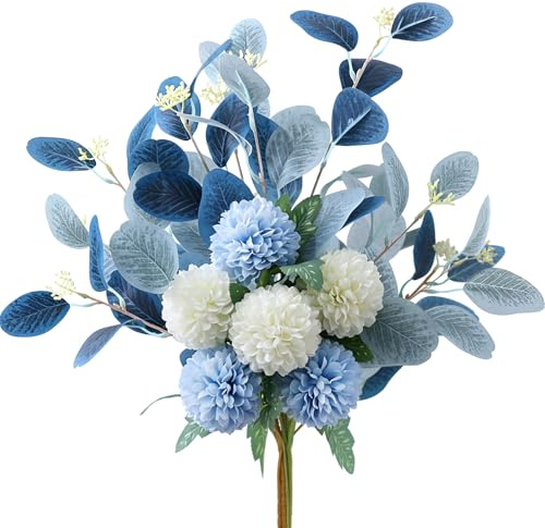 chenyu Hortensia Artificielle Blanc et Bleu Bouquet de Fleurs Artificielles | Protection Solaire Hortensia Faux Bouquet de Fleur pour Maisons Fêtes MariagesHôtels Fleurs Artificielles Cimetiere