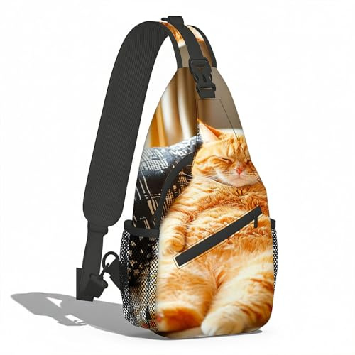 Mochila Cruzada Gato Perezoso De Naranjas Tumbado En El Sofá Bolso Pecho Hombres Y Mujeres Bolsa Cruzada Bandoleras Ligera Crossbody Para Viaje Senderismo Correr
