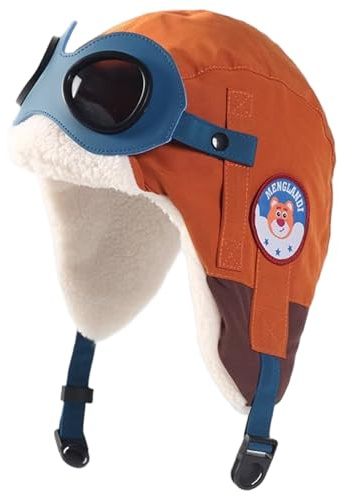 Odoukey vintermössa för barn med öronklaffar: Varm vindtät fångarhatt med fleecefodrad för pojkar flickor 4-12, beige, Brun, 50-55 cm/19.7-21.7 inch